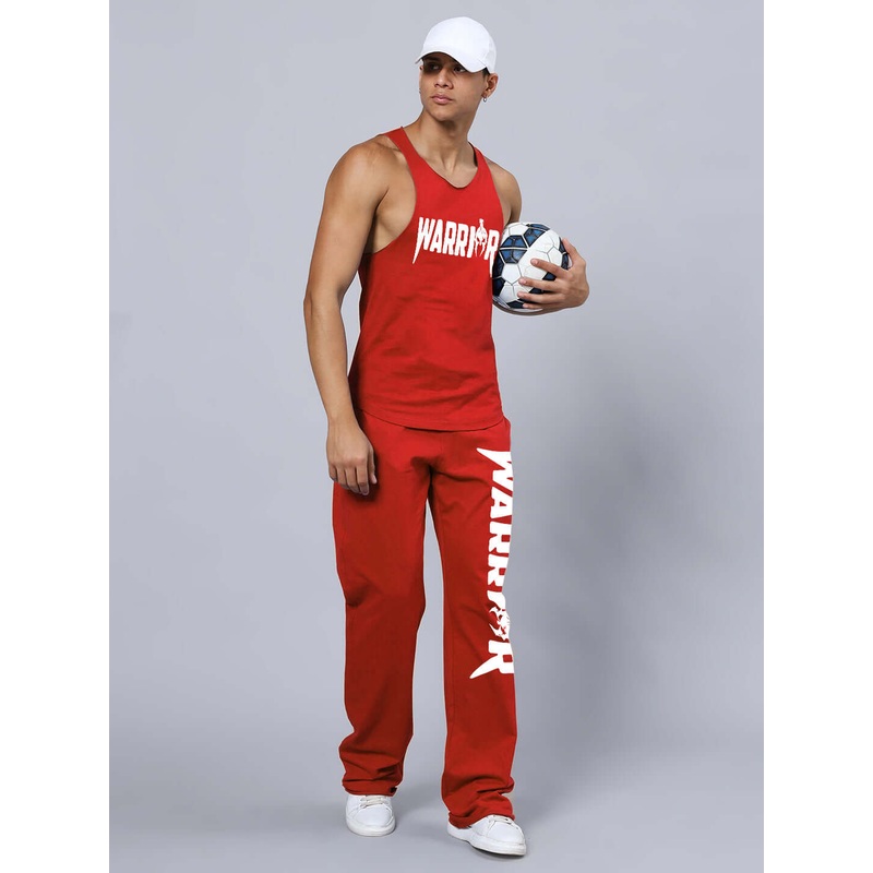 WARRIOR PRINTED GYM RELAXED FIT CO-ORD SET RED XS