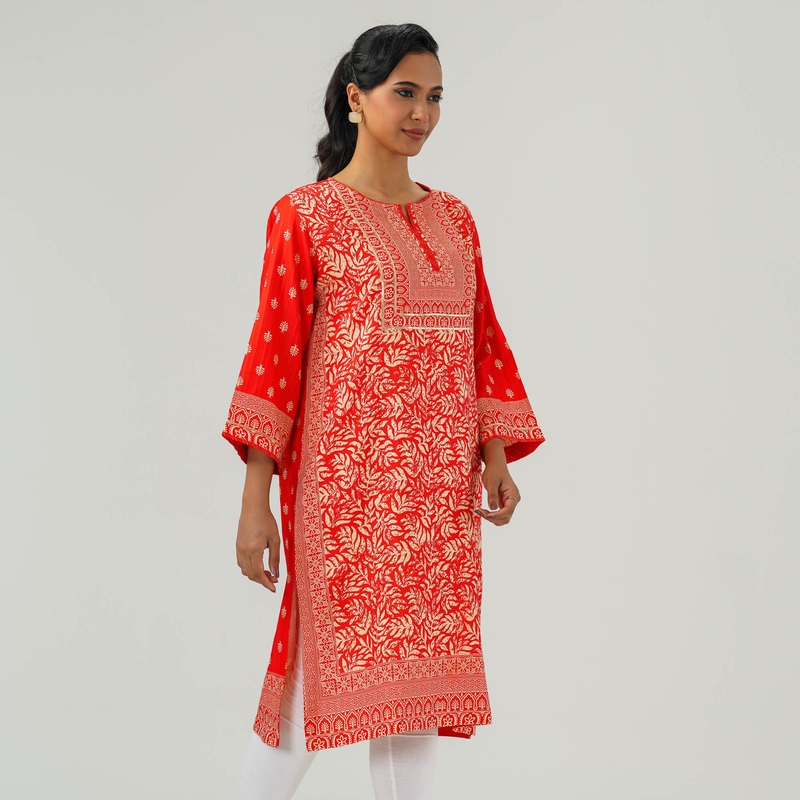 Womens Embroidered Kurti Red S RED