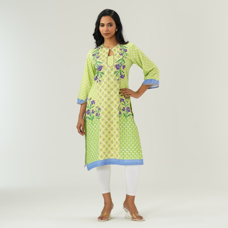 Womens Lemon Printed Kurti S GREEN