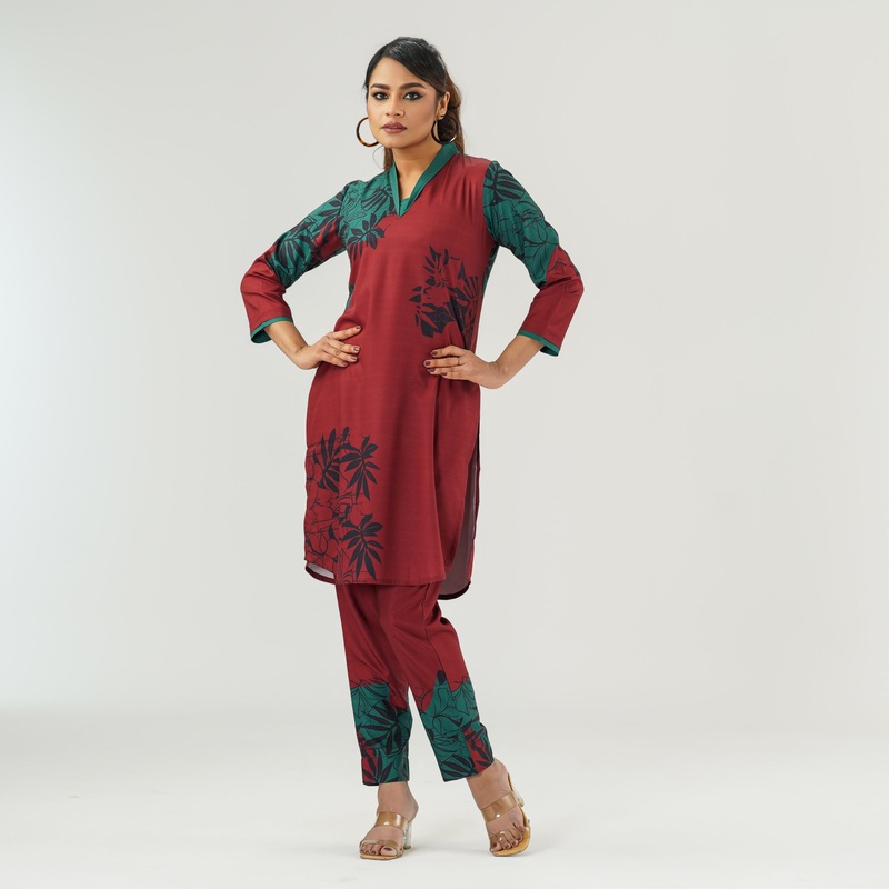 Womens  Maroon Printed Co-Ord Set S MAROON