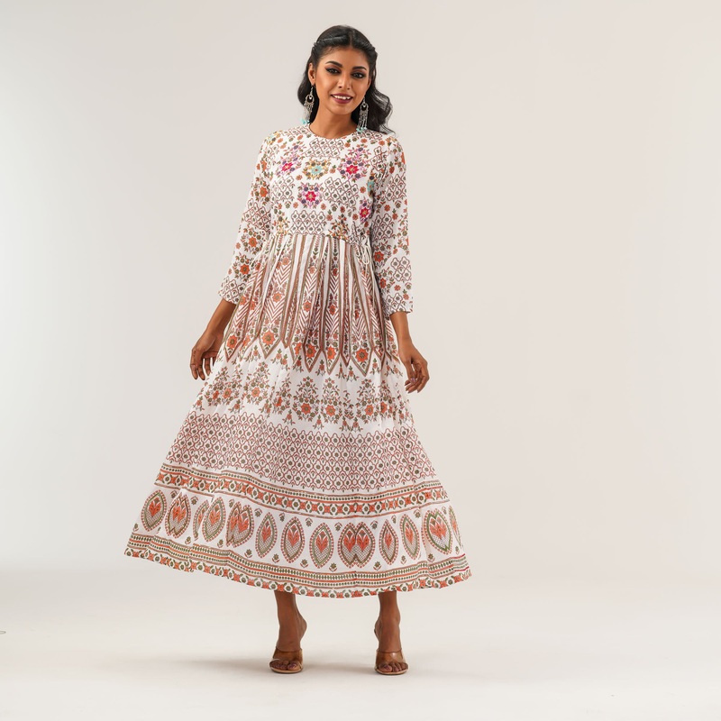 Womens White Ethnic Gown S WHITE