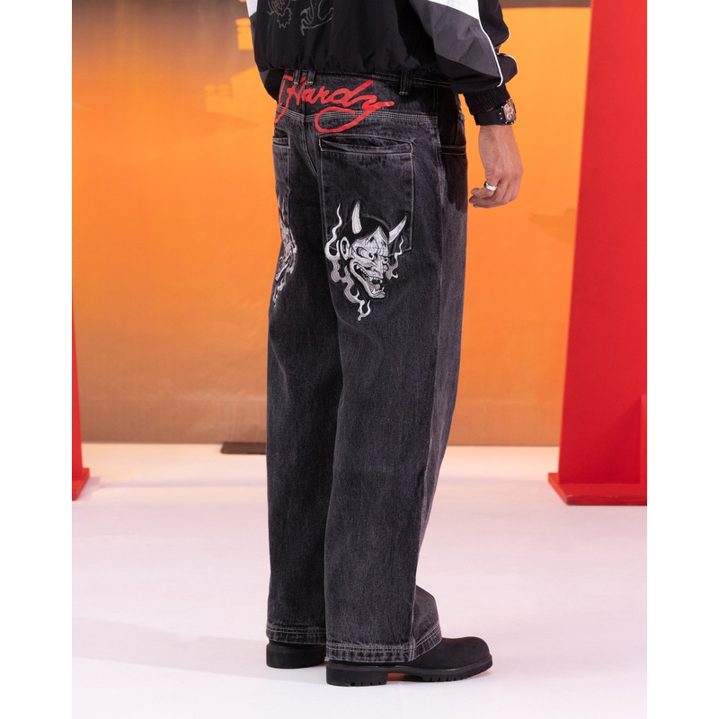 Ed Hardy Devil Wide Leg Denim Jeans Black 28