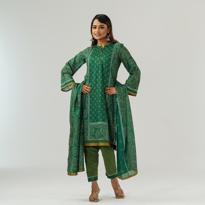 Womens Green Printed Three Piece  Set S GREEN