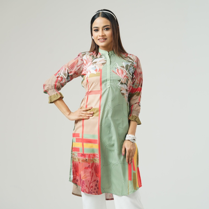 Womens Multi-Colored Printed Kurti S MULTI COLOR