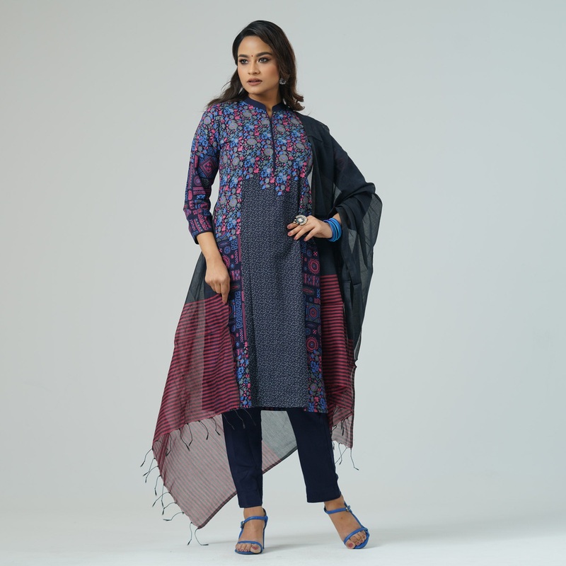 Womens Navy Blue Embroidered Three-Piece Set S NAVY BLUE