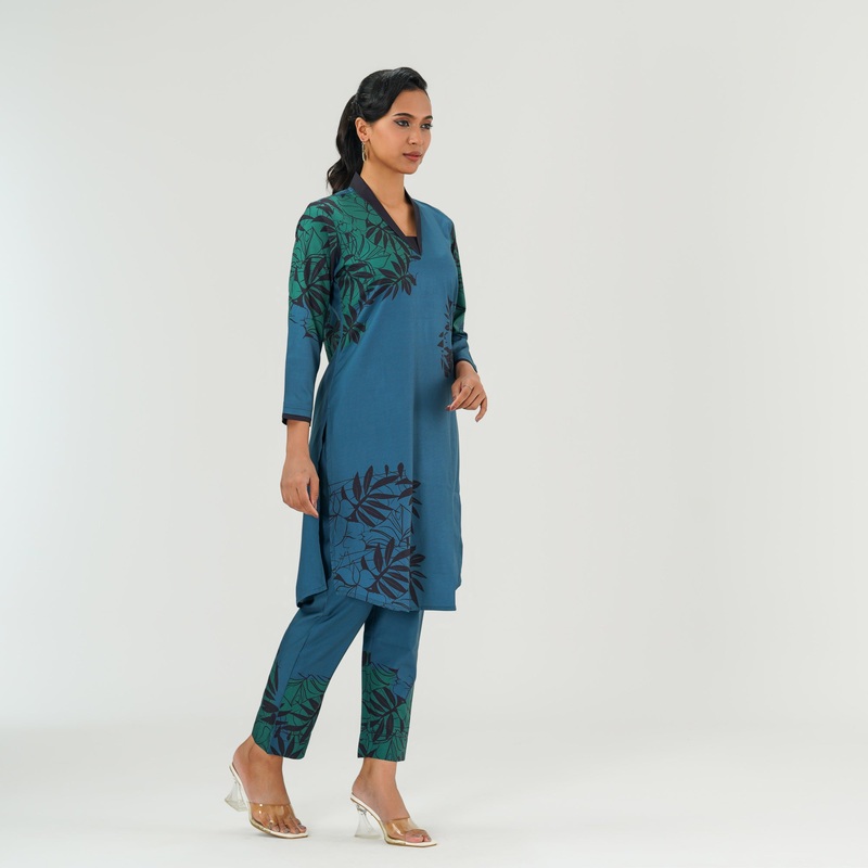 Womens Teal Printed Co-Ord Set S TEAL