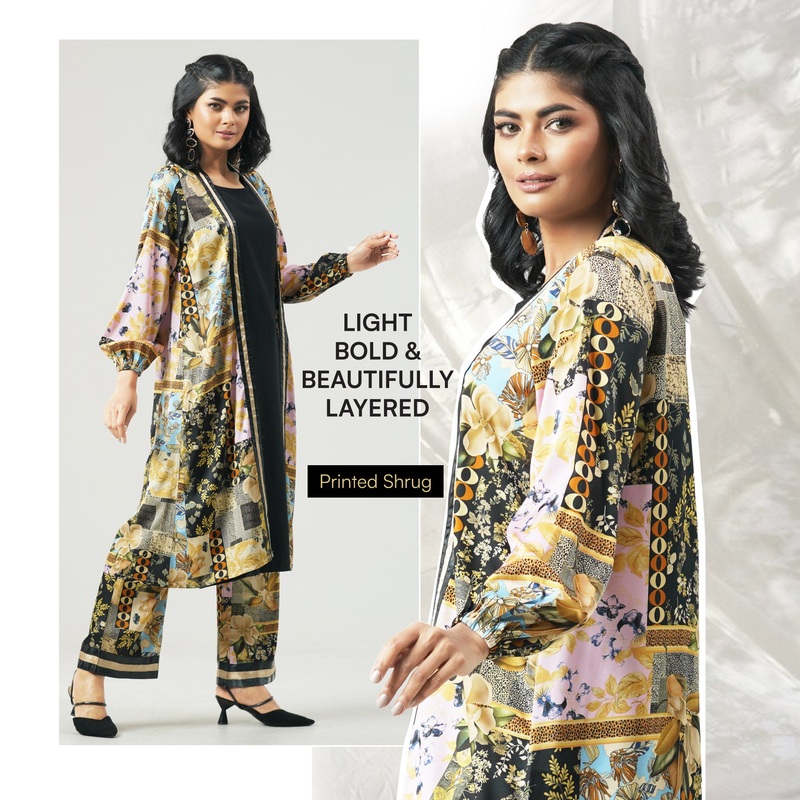 Womens Multi Color Printed Shrug S BLACK/PINK