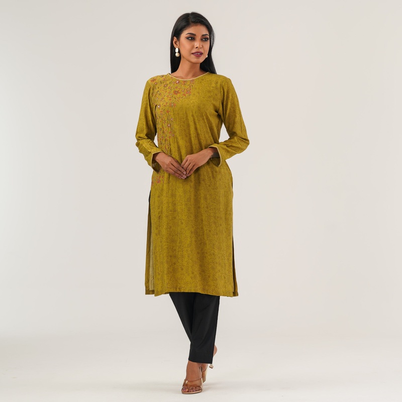 Womens Olive Embroidered Kurti S OLIVE