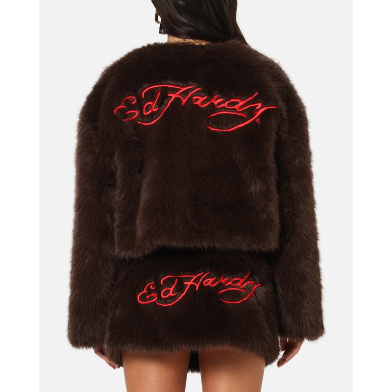 Ed Hardy Women’s Faux Fur Jacket Brown XS