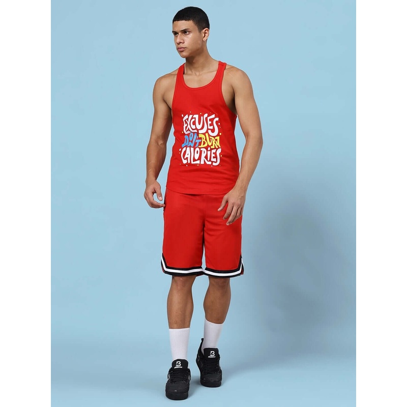 EXCUSES DON’T BURN CALORIES PRINTED GYM CO-ORD SET RED XS