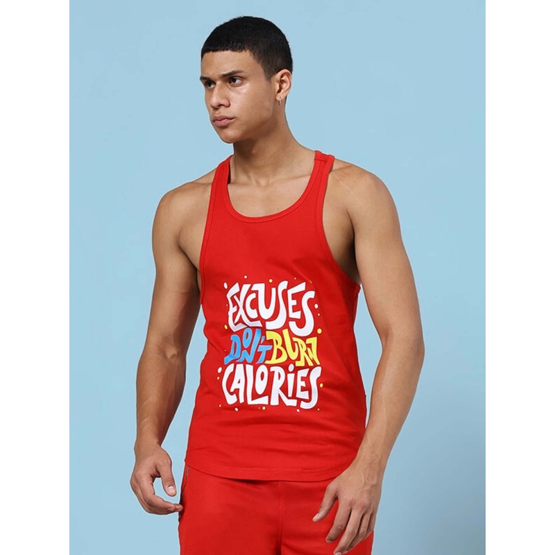 EXCUSES DON’T BURN CALORIES PRINTED GYM T-SHIRT RED XS