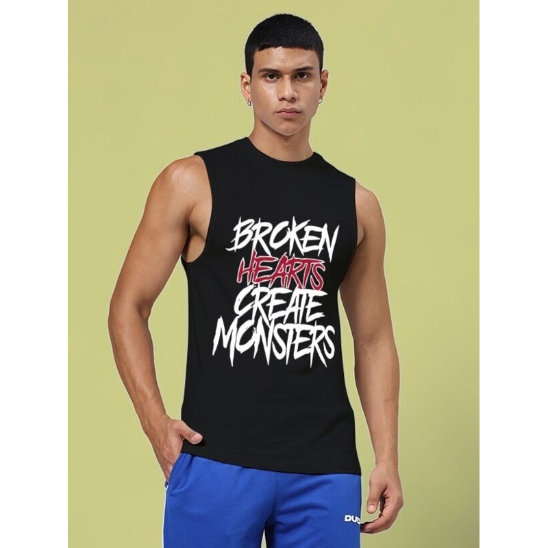 BROKEN HEART PRINT SLEEVELESS T-SHIRT BLACK XS