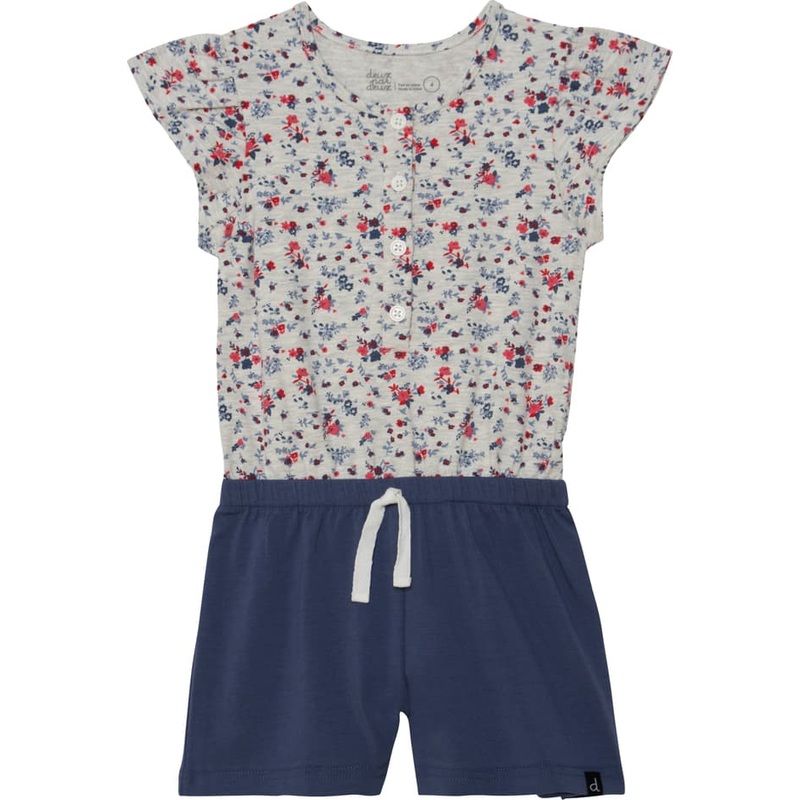 Deux par Deux Organic Cotton Printed Little Flowers Short Sleeve Jumpsuit – Big Girls