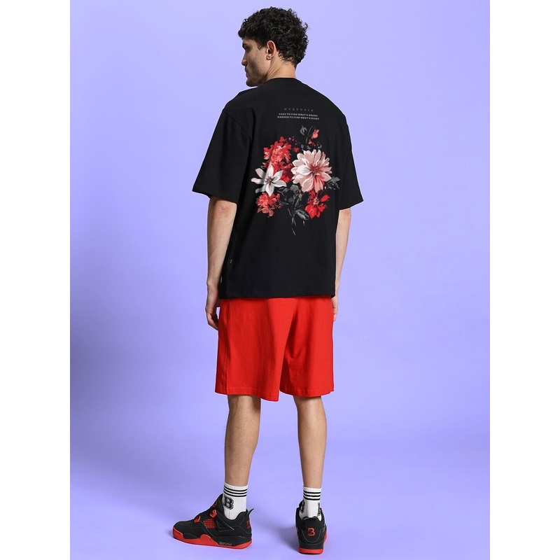 FLORAL PRINTED SUMMER CO-ORD SET BLACK RED XS