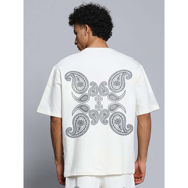 MESSI PAISLEY PRINT OVER-SIZED T-SHIRT OFF WHITE XS