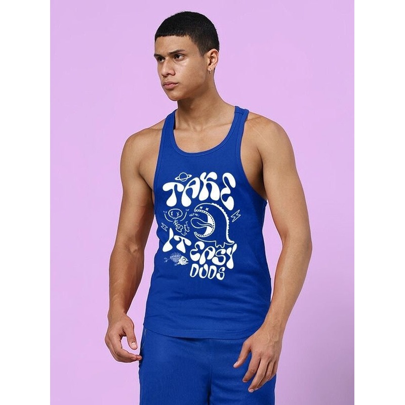 TAKE IT EASY GYM VEST T-SHIRT BLUE XS