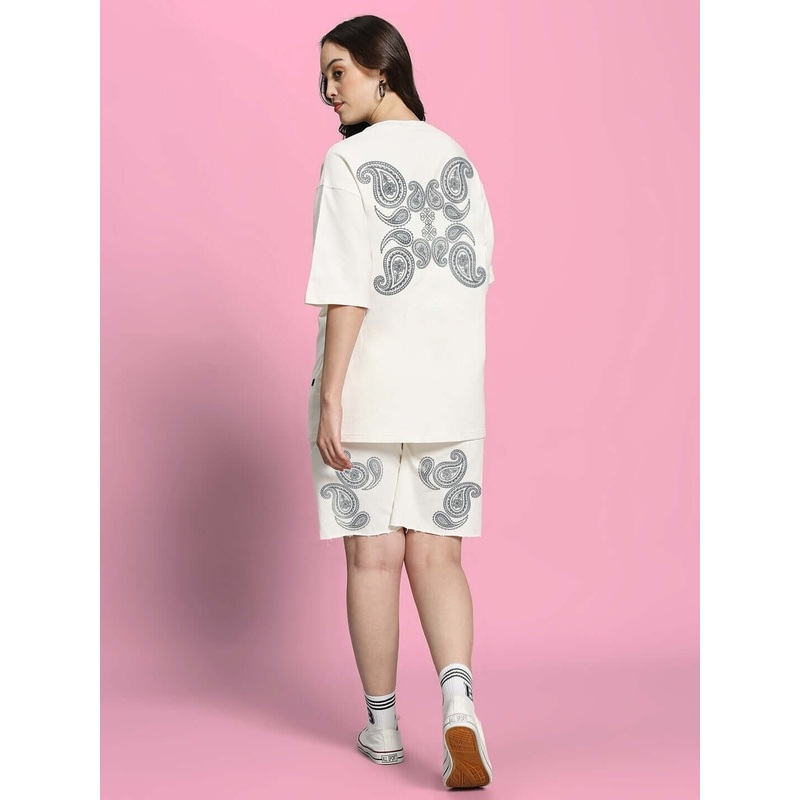WOMEN’S MESSI PAISLEY PRINT CO-ORD SET OFF WHITE XS
