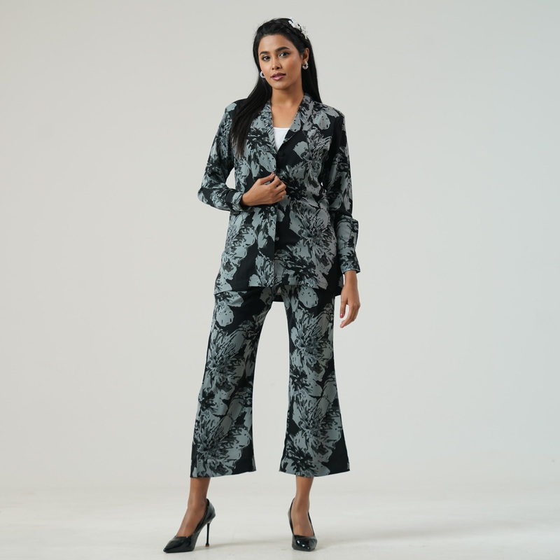 Womens Grey/Black Blazer Set S GRAY/BLACK