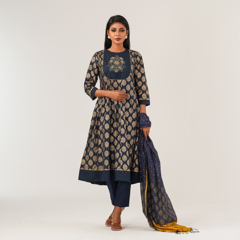 Womens Navy Ethnic 3PCS Set S NAVY