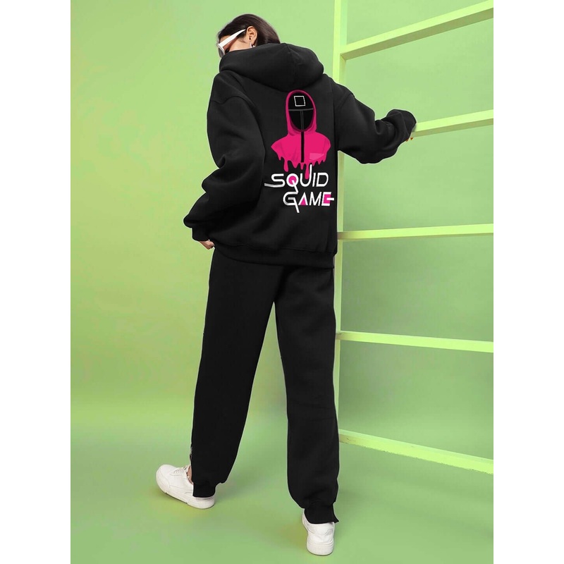 WOMENS SQUID GAME OVERSIZED HOODIE BLACK XS