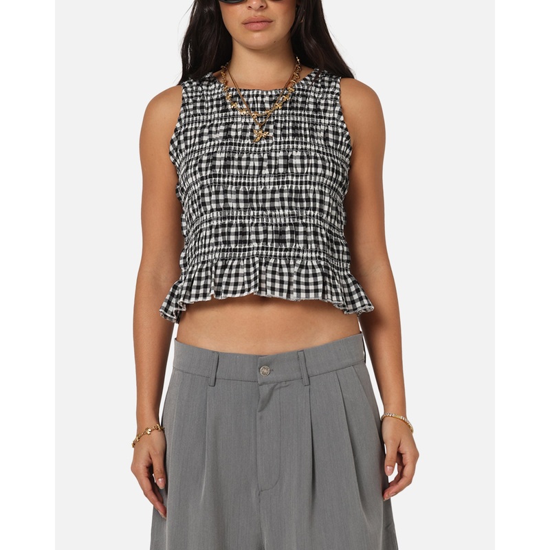 XXIII Women’s Shirred Top Black Check XS