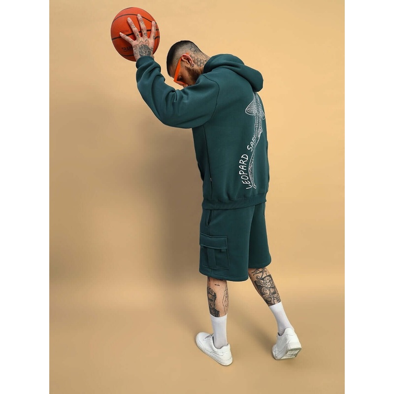 LEOPARD SHARK FLEECE CO-ORD TEAL GREEN XS
