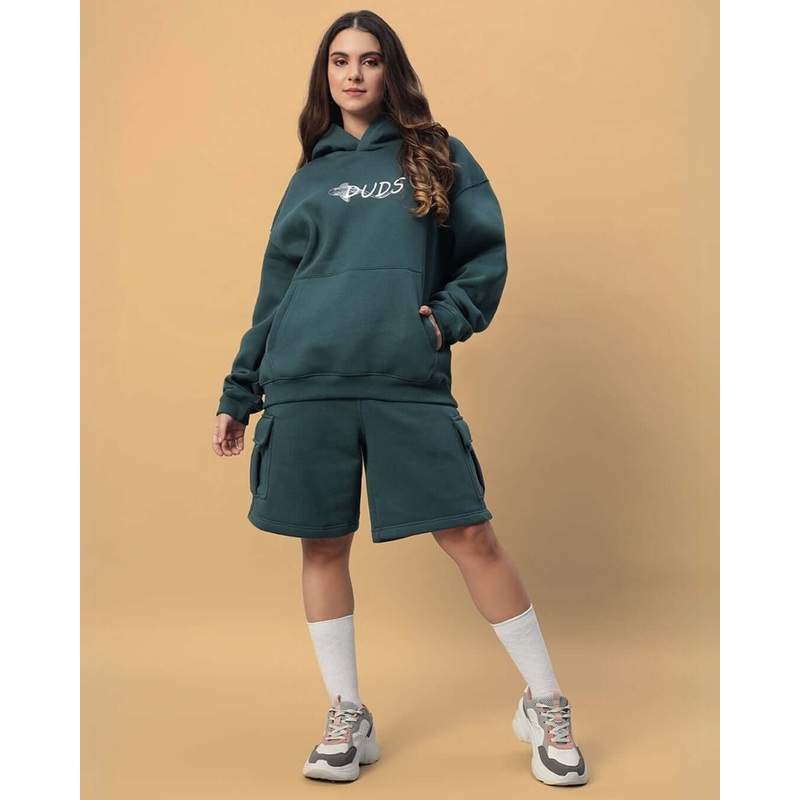 WOMEN’S LEOPARD SHARK FLEECE CO-ORD TEAL GREEN XS