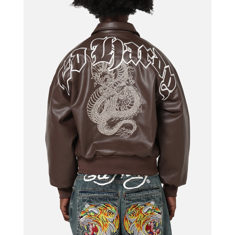 Ed Hardy Shinjuku Leather Jacket Brown XS