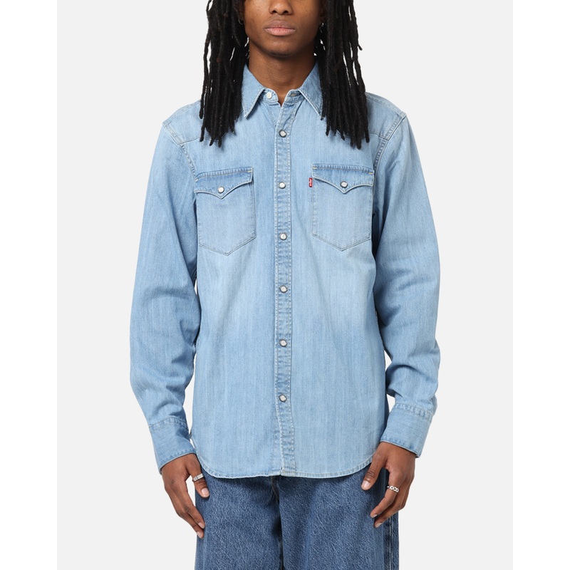 Levi Strauss And Co Barstow Western Standard Denim Button Up Shirt Blue S