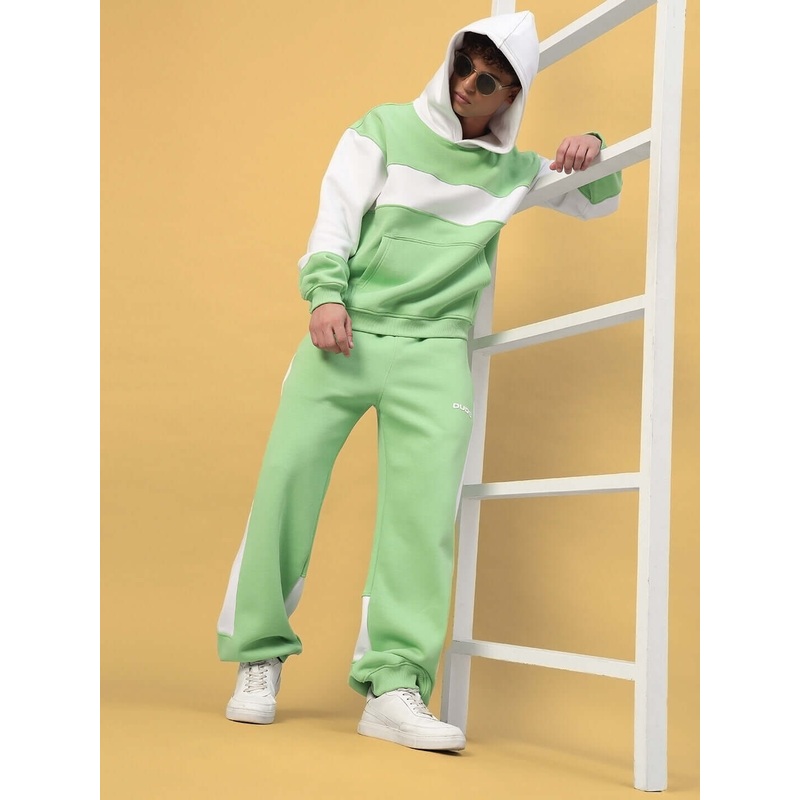 MINTED BLISS FLEECE COLORBLOCK CO-ORD GREEN WHITE XS