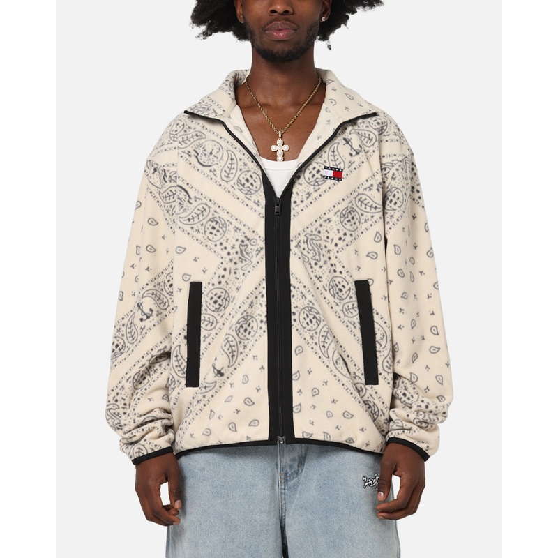 Tommy Jeans Relaxed Zip Paisley Fleece Jacket Newsprint S