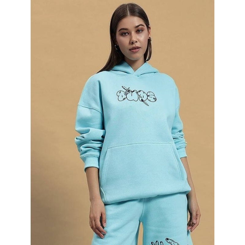 WOMEN DEMON FLEECE HOODIE SKY BLUE XS