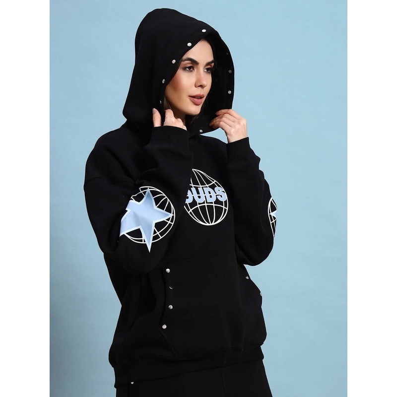 WOMEN GLOBAL FLEECE HOODIE BLACK XS
