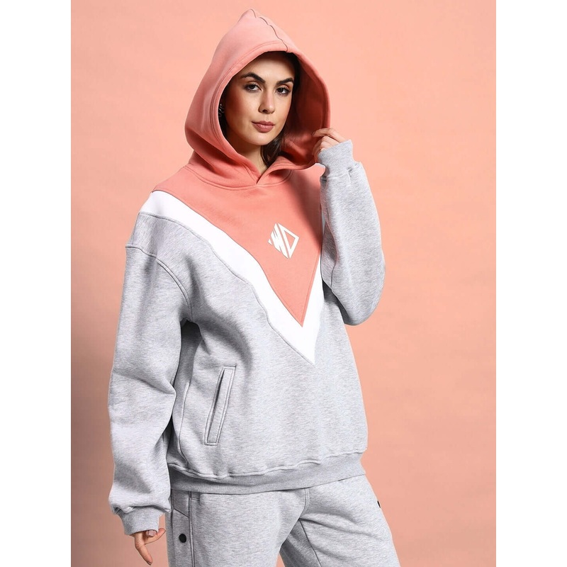 WOMEN POLAR COLORBLOCK HOODIE GREY PEACH XS