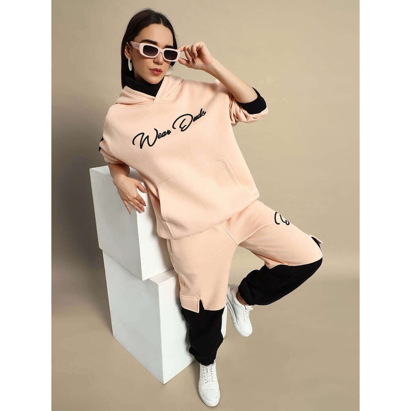 WOMEN REGIMENT FLEECE CO-ORD SET BEIGE BLACK XS