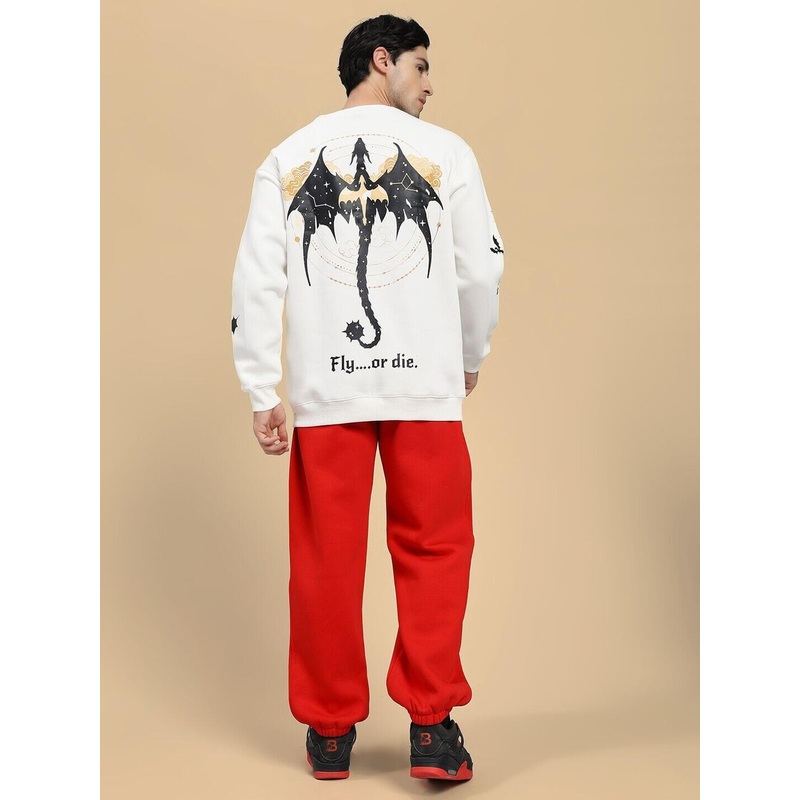 FLY OR DIE DRAGON PRINT FLEECE CO-ORD SET OFF WHITE RED XS