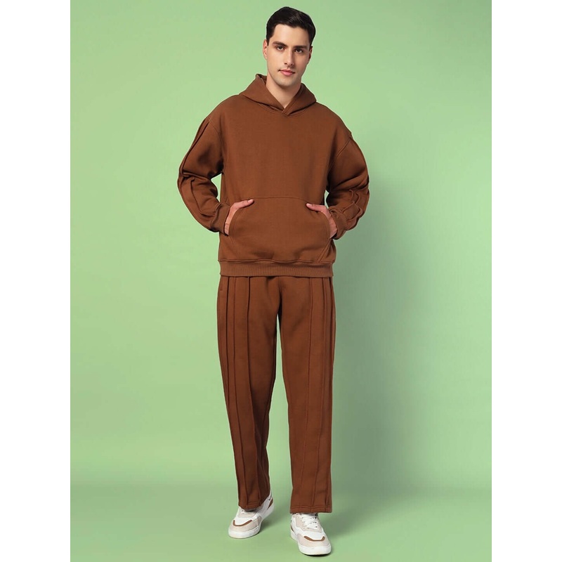 URBAN SOLID PLATED FLEECE CO-ORD BROWN XS