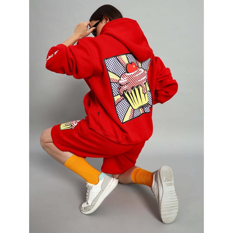 WOMEN CUPCAKE FLEECE CO-ORD RED S