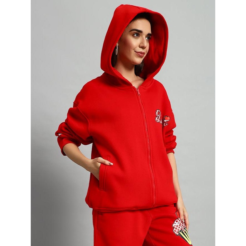 WOMEN CUPCAKE FLEECE HOODIE RED XS