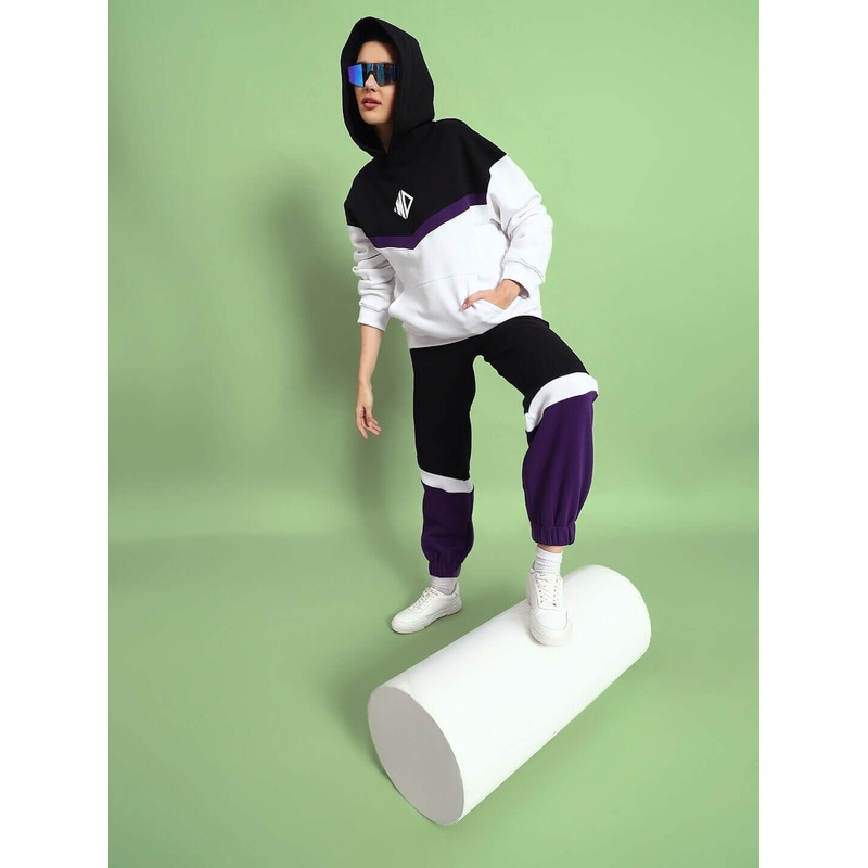 WOMEN HARLEY FLEECE COLORBLOCK CO-ORD WHITE PURPLE S