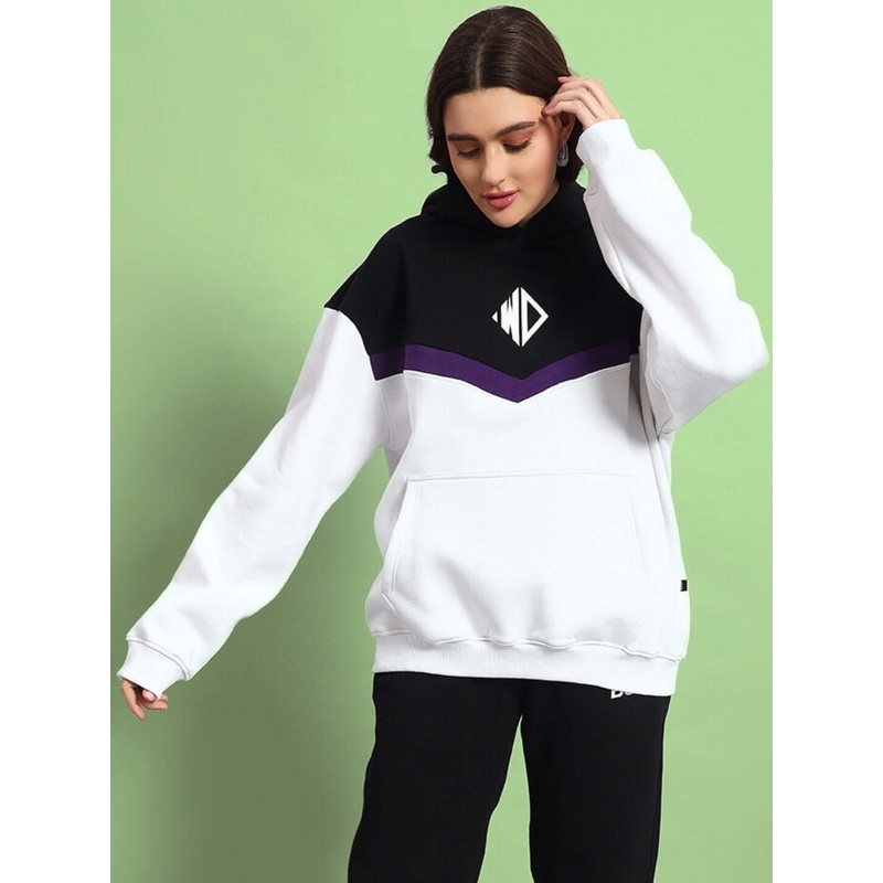 WOMEN HARLEY FLEECE COLORBLOCK HOODIE WHITE PURPLE S