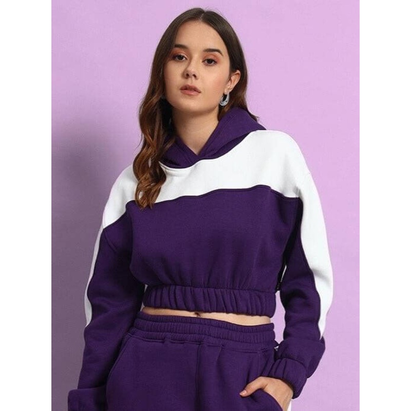 WOMEN RIZZLER FLEECE OVERSIZED CROP HOODIES PURPLE S