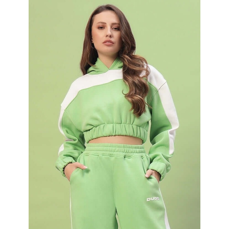 WOMEN RIZZLER OVERSIZED CROP FLEECE HOODIES GREEN S