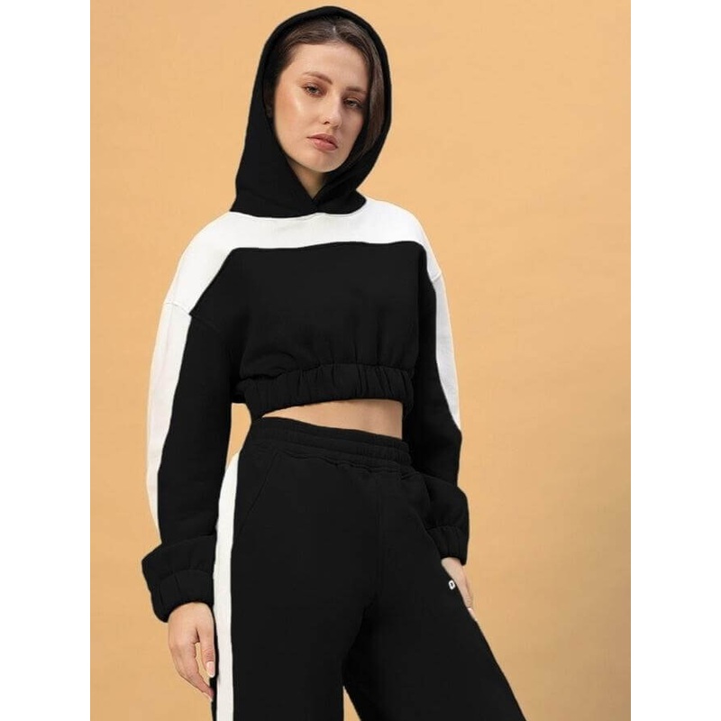 WOMEN RIZZLER OVERSIZED CROP HOODIES BLACK S