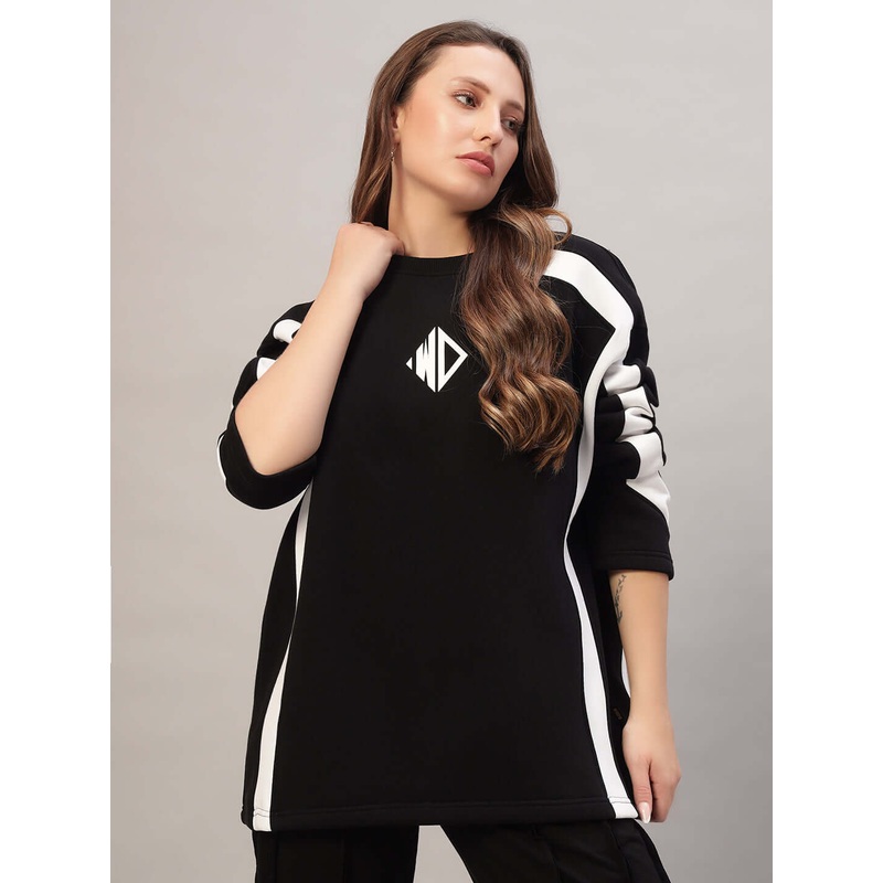 WOMEN RUGBY OVERSIZED FLEECE SWEATSHIRT BLACK S