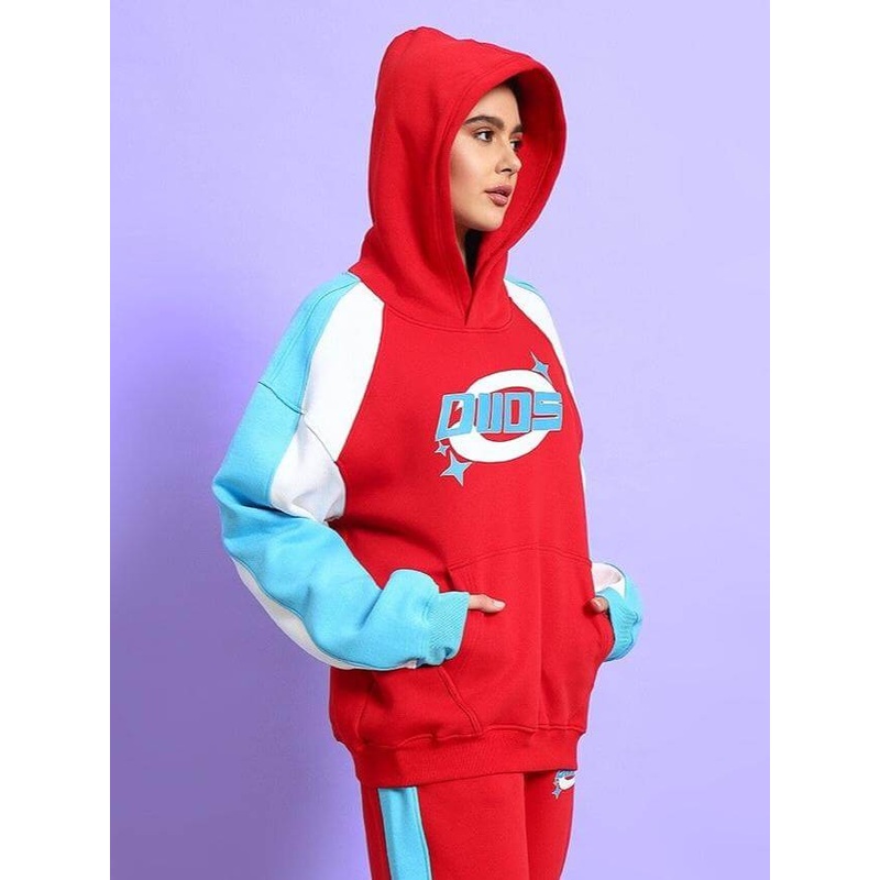 WOMEN TRUNKIT FLEECE COLORBLOCK HOODIE RED XS