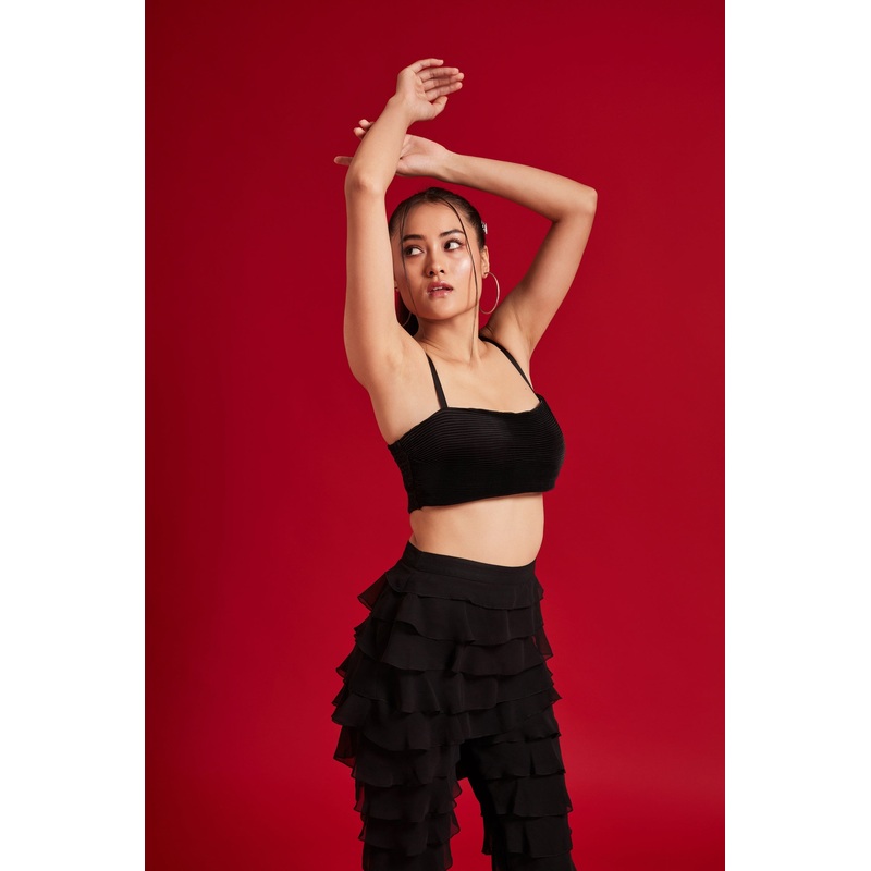 All Black Pleated Strap Top XS Black