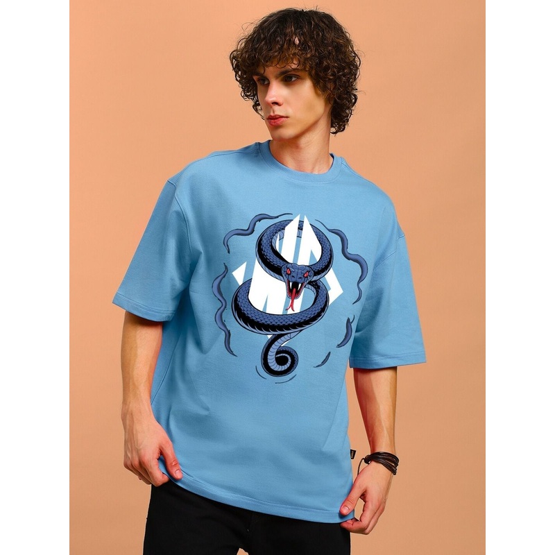 ANGRY SNAKE WD PRINTED OVERSIZED T-SHIRT LIGHT BLUE XS
