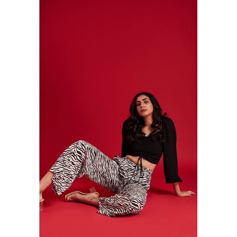 Black & White Animal Print High Waisted Pants XS White