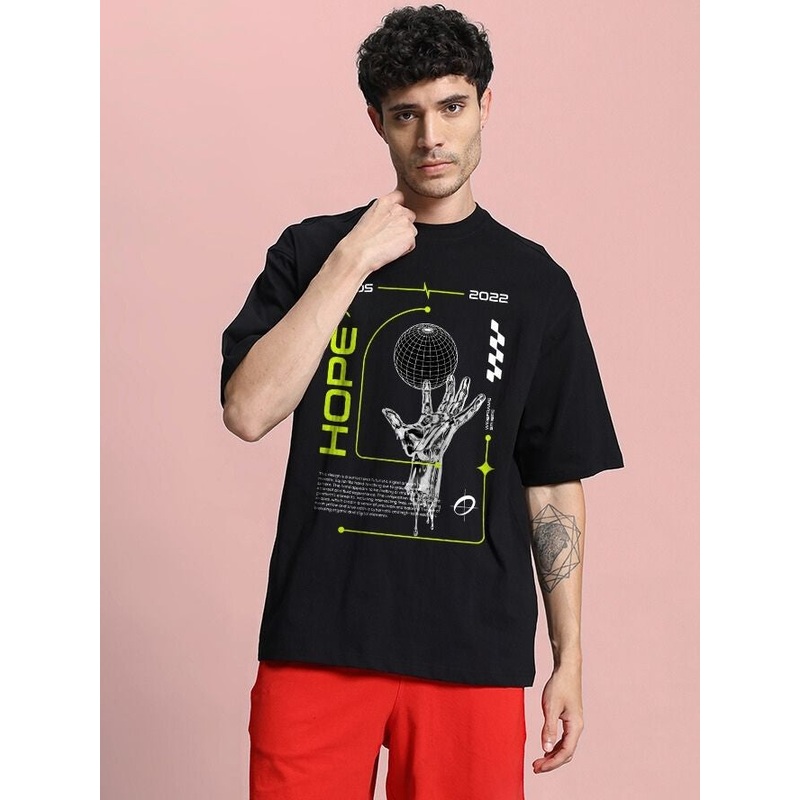 HOPE PRINTED OVERSIZED T-SHIRT BLACK XS